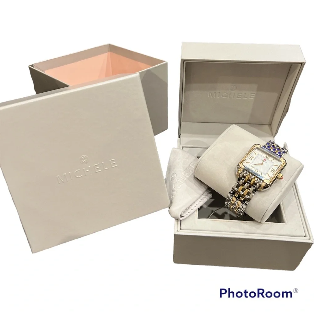 NEW Michele watch Milou two-tone pave diamond bezel 0.30 CTW bracelet band - Picture 5 of 6